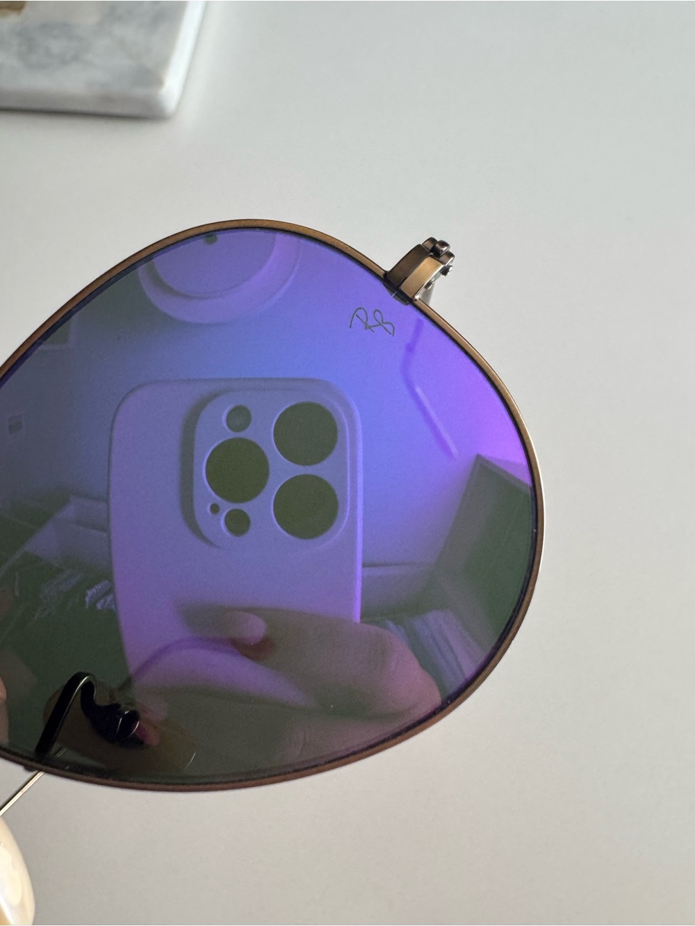 Ray-Ban Aviator RB3025 Gold Frame Purple Flash Mirror Sunglasses - Picture 5 of 9